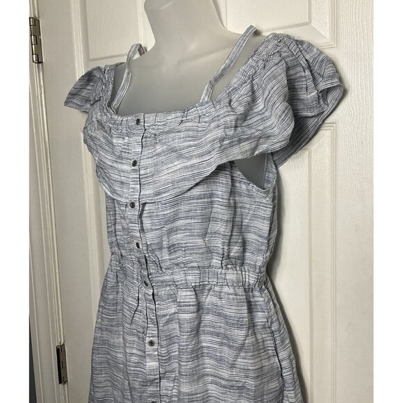 New!! Lucky Brand Large button-down pocket cold shoulder linen dress ruffle midi - Picture 5 of 14